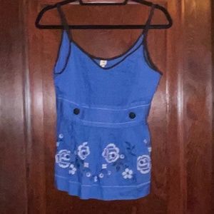 Florent/Anthropologie Blue Embroidered Spaghetti Strap Top Size 4